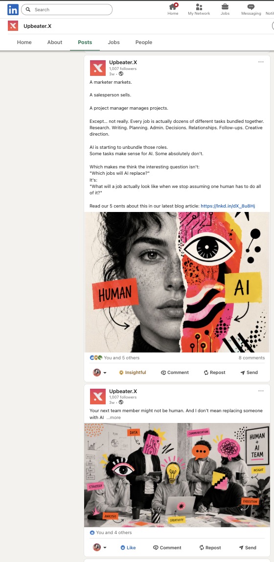 A real, published Upbeater.X post live on LinkedIn