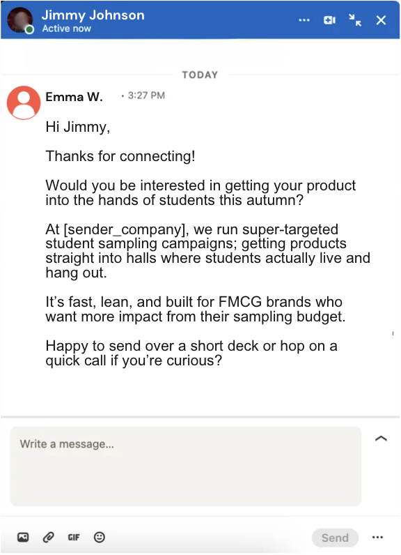 LinkedIn DM landed in a prospect's inbox